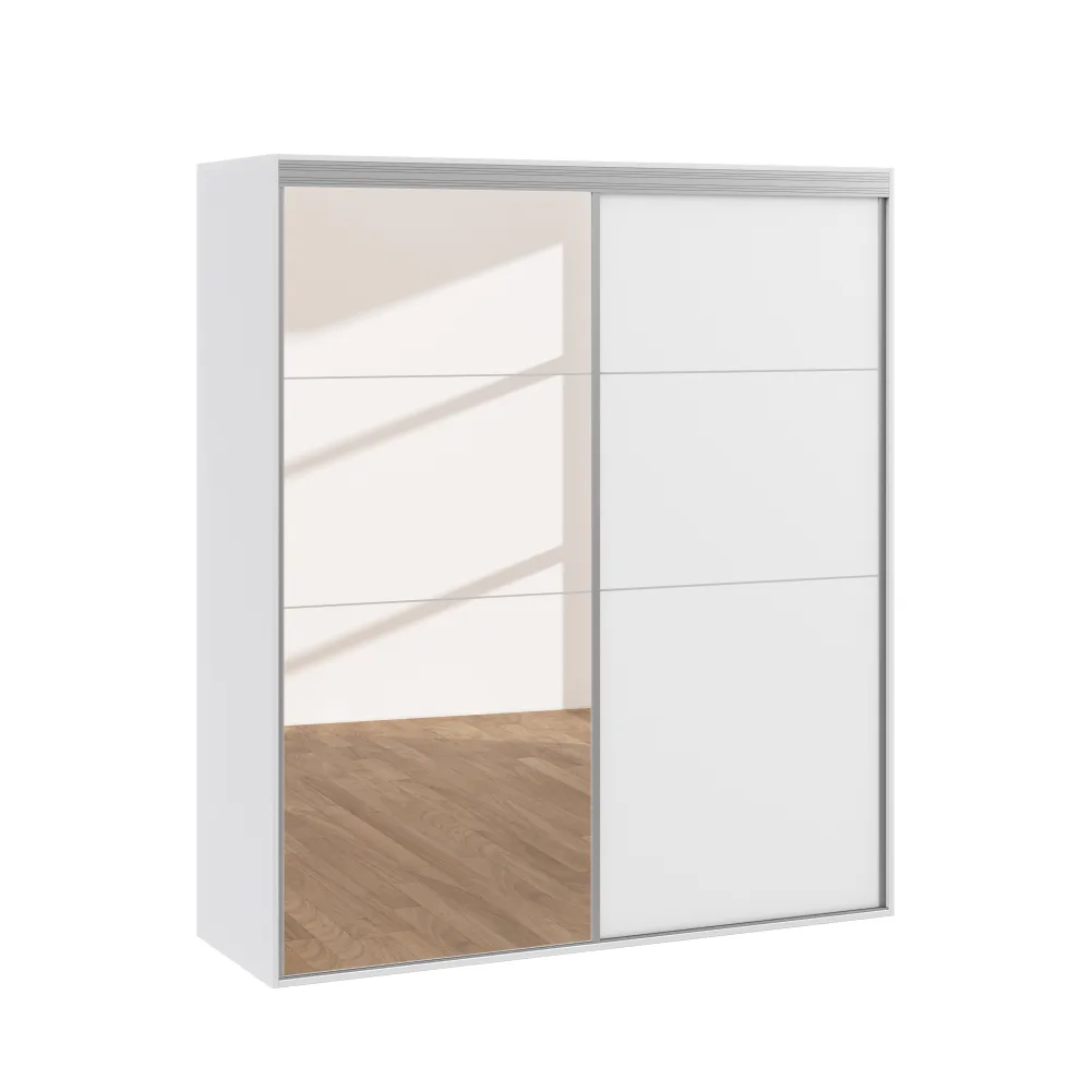 Kleiderschrank Schiebetüren mit Spiegel REVA 180 cm weiss