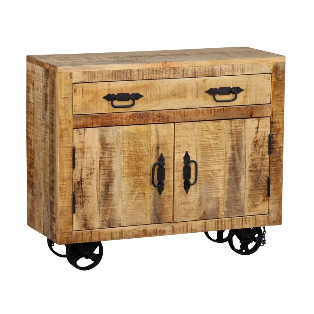 Sideboard Holz Vintage BASIL auf Rollen 80 x 70 cm