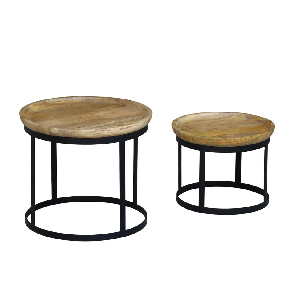 Beistelltisch Holz HATHAWAY rund 2-teilig natur/schwarz