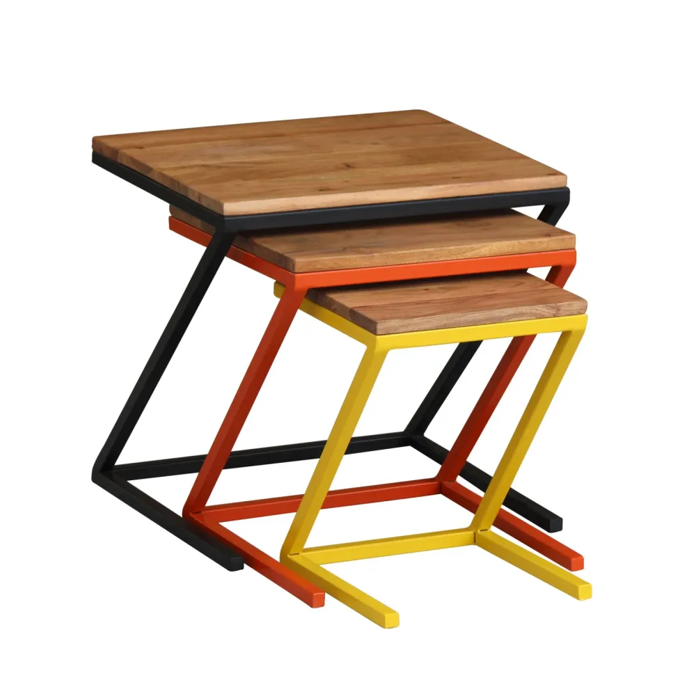 Beistelltisch Holz PIRMIN 3-teilig natur/bunt