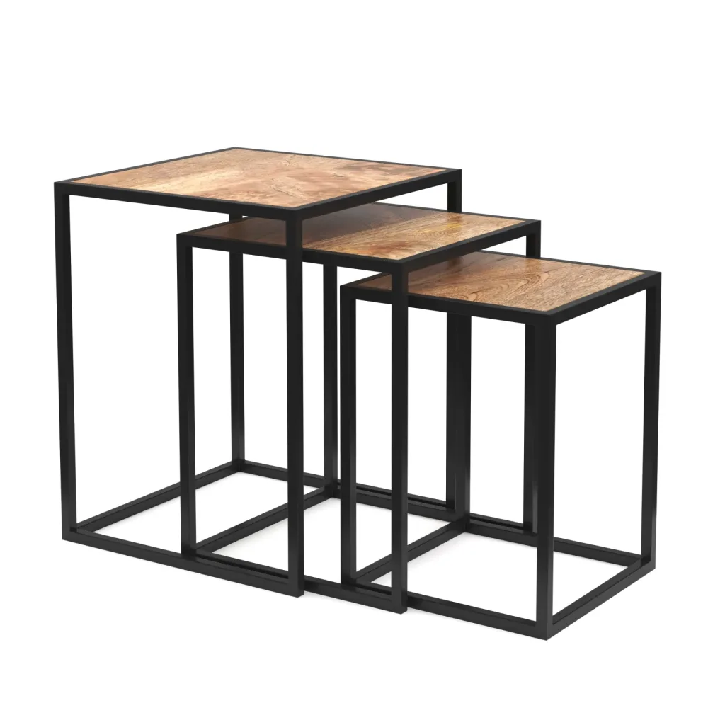 Beistelltisch Holz TIMO 3-teilig natur/schwarz