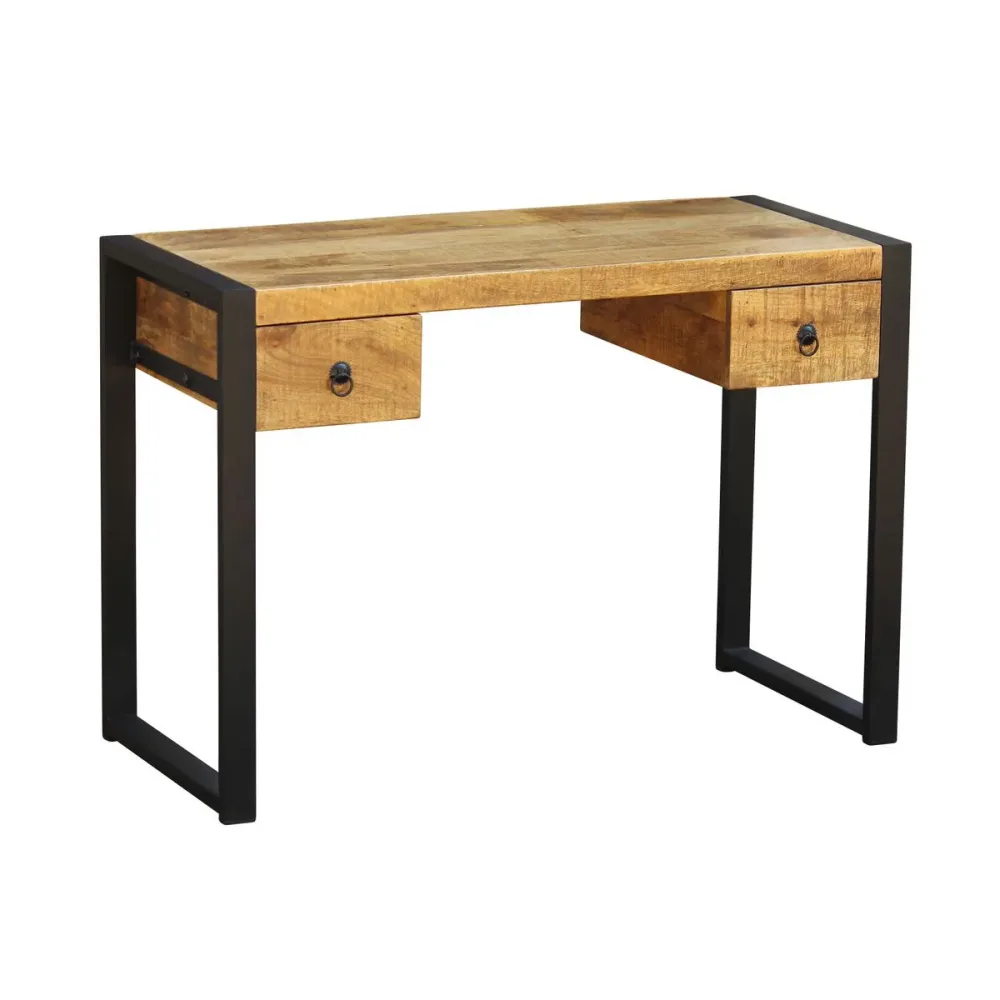 Schreibtisch Holz CYRIL mit Schubladen 110 x 50 x 77 cm natur/schwarz