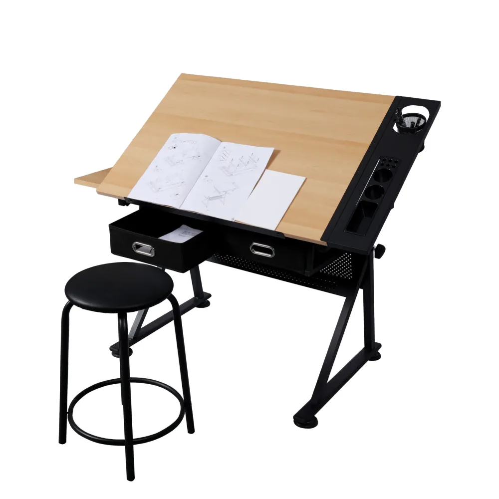 Zeichentisch mit Hocker 98 x 60 x 110 m braun/schwarz