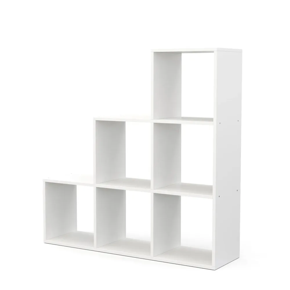 Treppenregal Raumteiler NASIR 6 Fächer 107 x 107 cm weiss
