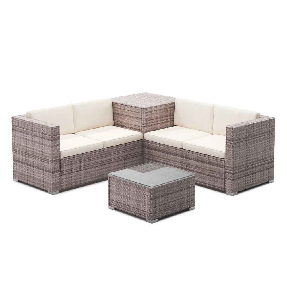 Rattanlounge SAN MARINO graubraun/beige
