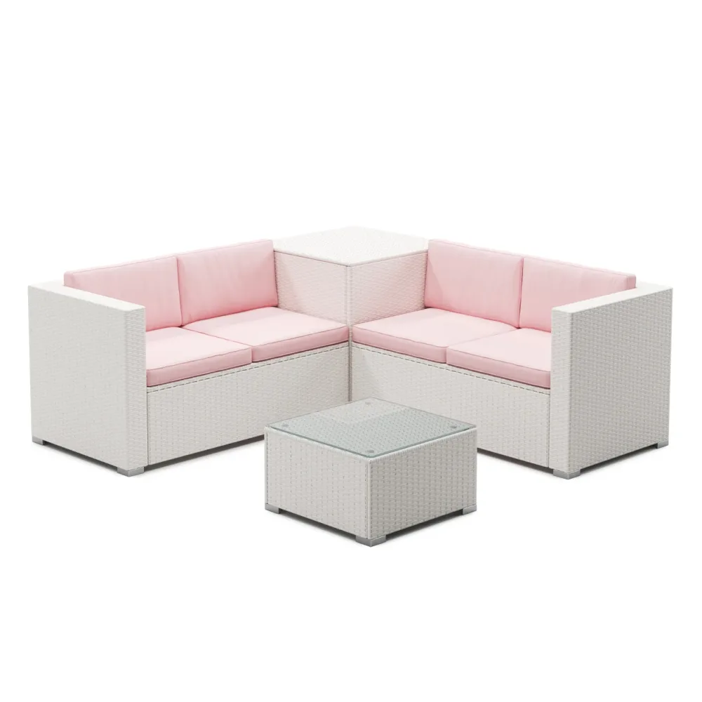 Rattanlounge SAN MARINO weiss/rosa