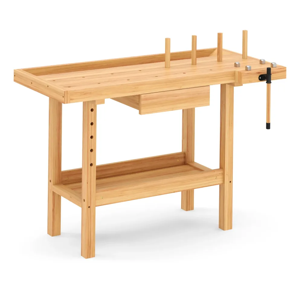 Werkbank mit Schraubstock Holz 126 x 50 cm