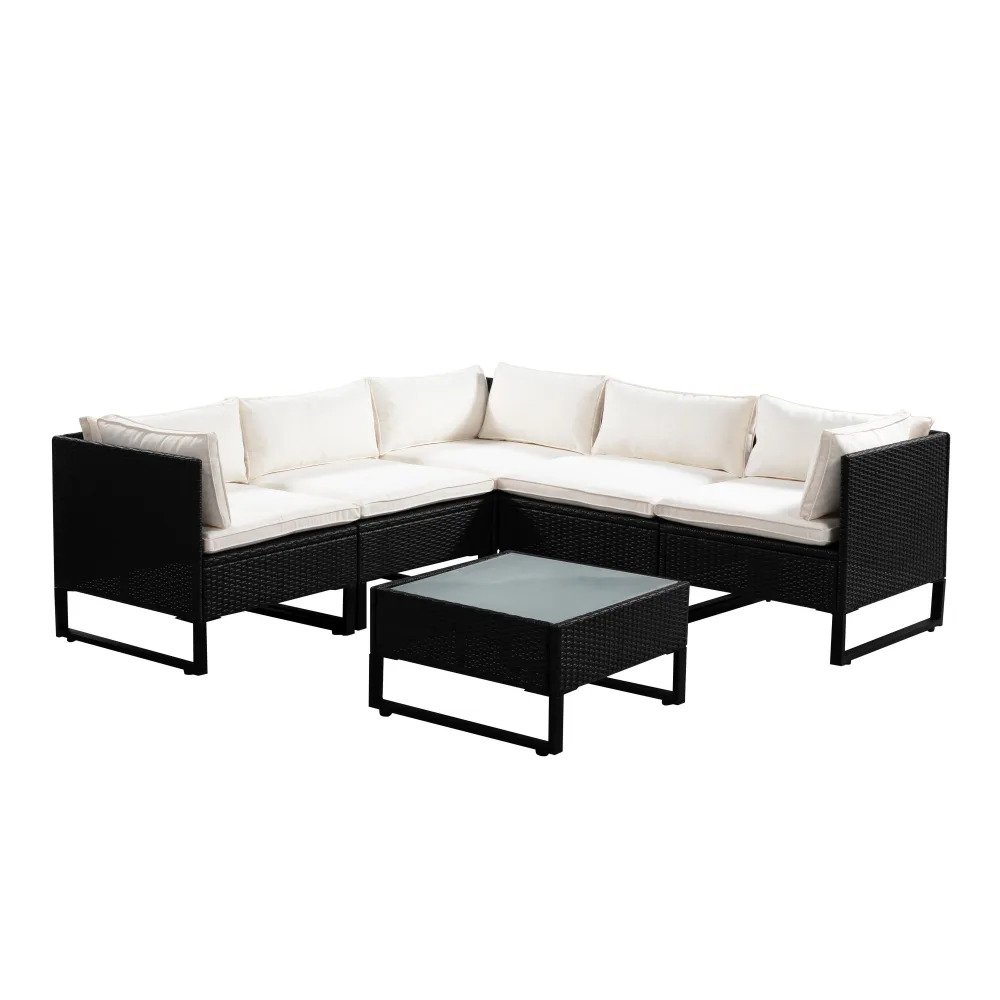 Rattanlounge CAPITOLA schwarz/weiss