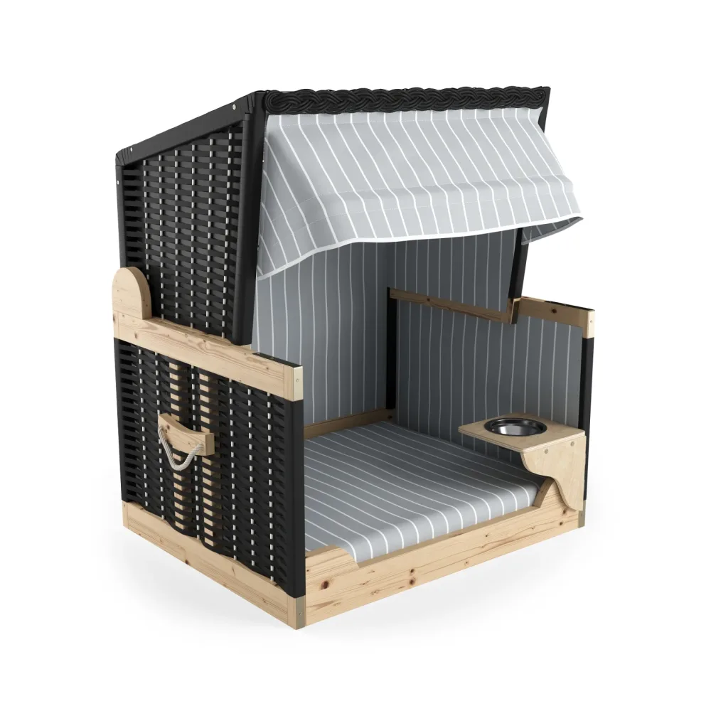 Hundebett Strandkorb grau/weiss