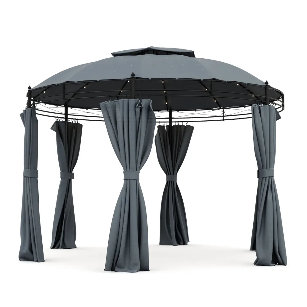 Gartenpavillon LED ROYAL 3.5 m rund grau