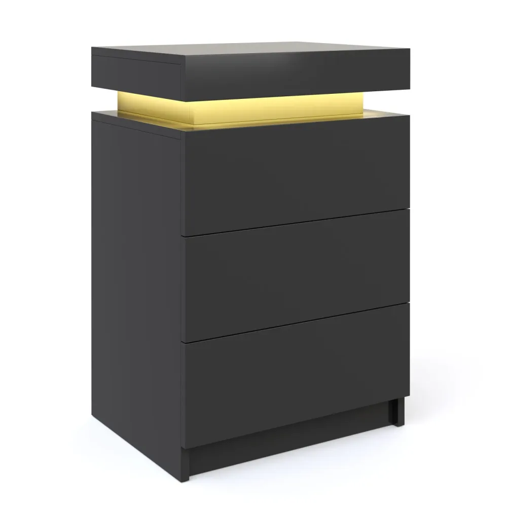 Nachttisch LED MOYA 3 Schubladen schwarz