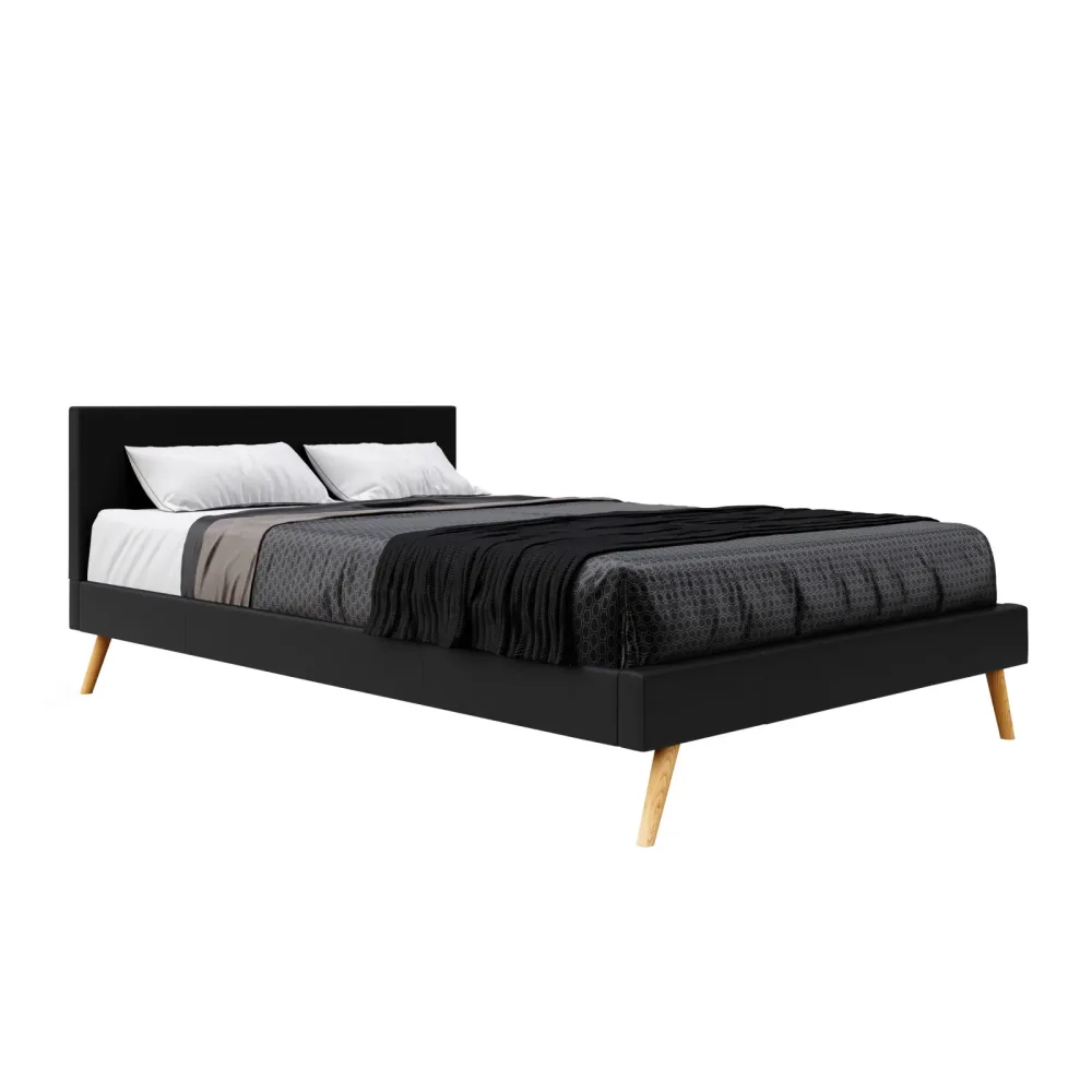 Lederbett ELVAR 140 x 200 cm schwarz
