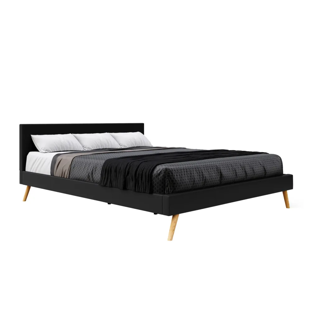 Lederbett ELVAR 180 x 200 cm schwarz