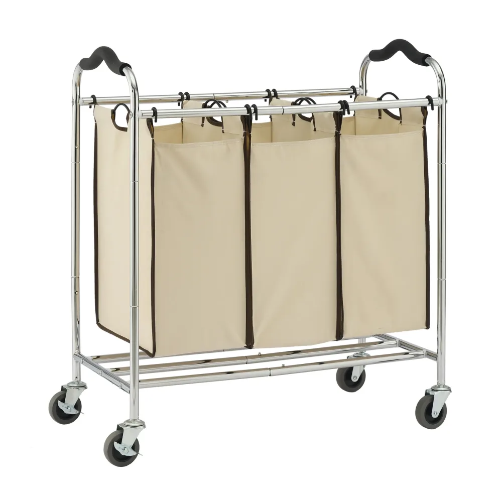 Wäschesammler 3 Fächer 138L silber/beige