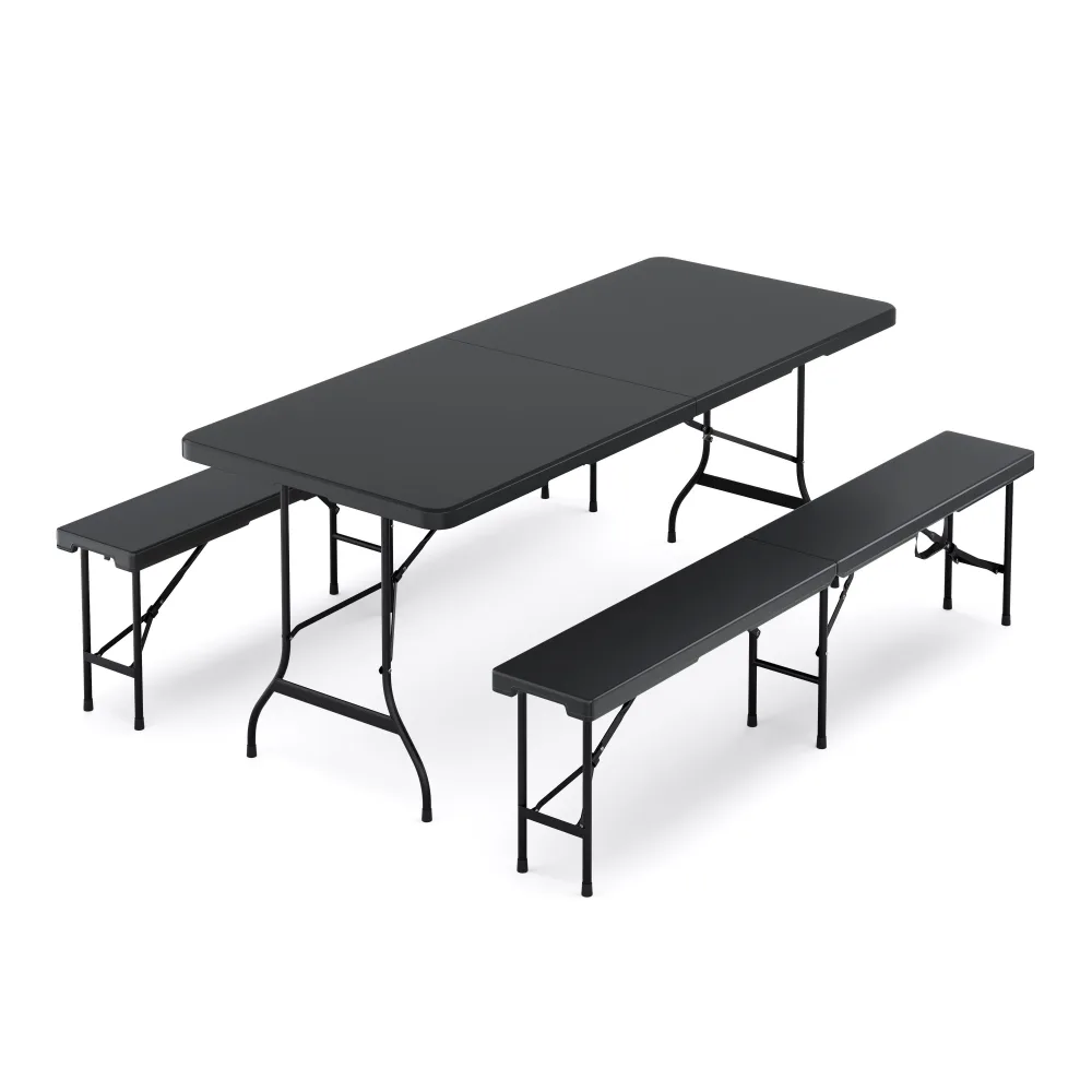 Campingtisch Garnitur klappbar 180 cm schwarz