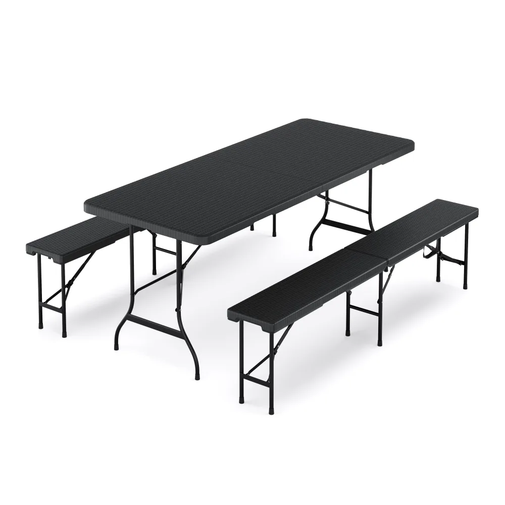 Campingtisch Garnitur klappbar 180 cm Rattanoptik