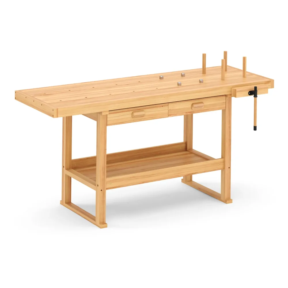 Werkbank mit Schraubstock Holz 180 x 50 cm