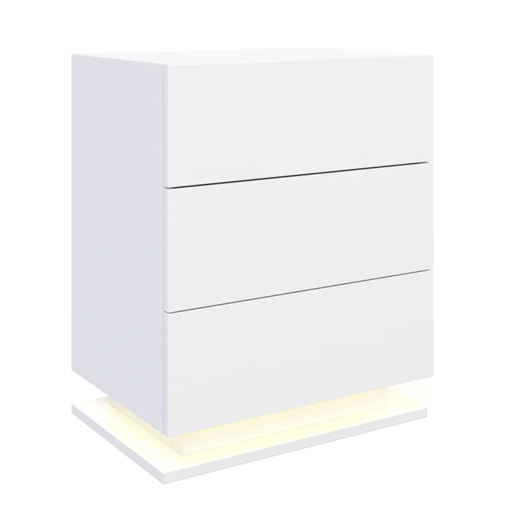 Nachttisch LED MINO 3 Schubladen weiss