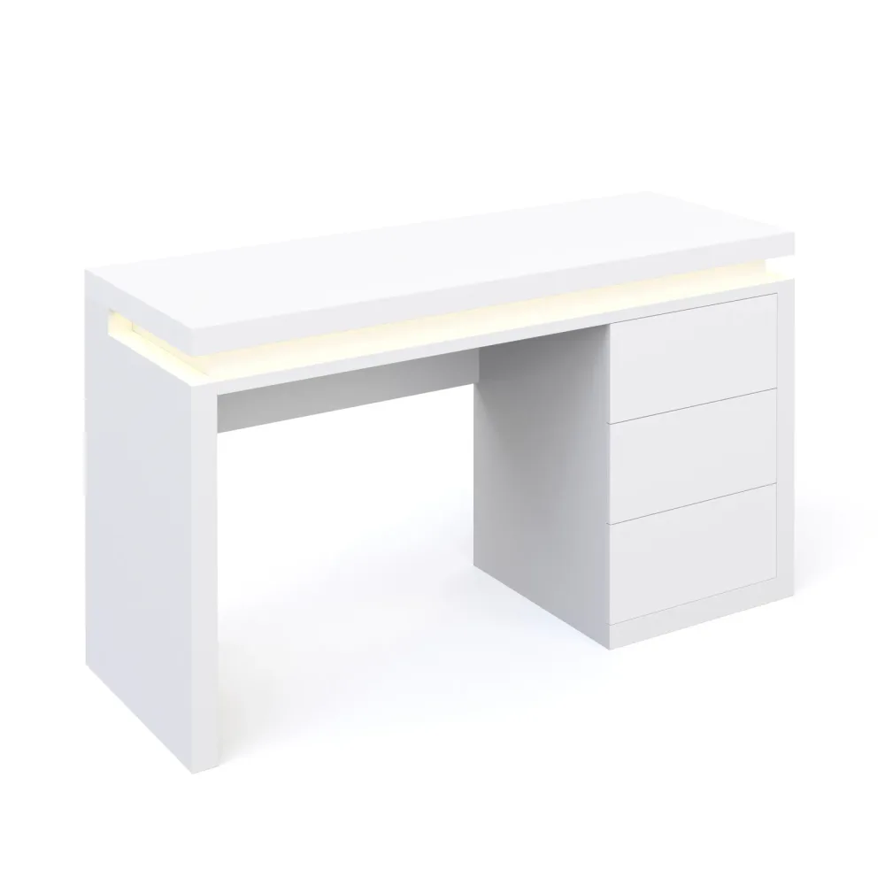 Schreibtisch LED LEANDRO mit Schubladen 140 x 50 x 78 cm weiss