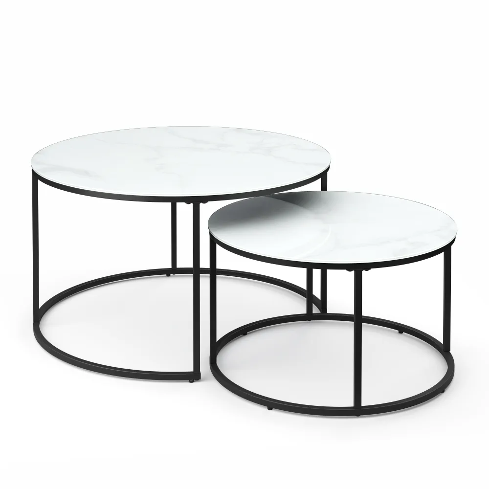 Beistelltisch Glas AMAYA rund 2-teilig weiss/schwarz