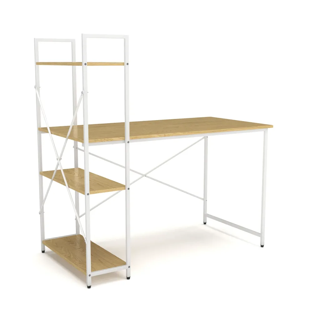 Schreibtisch FLORINA mit Regal 120 x 60 x 123 cm natur/weiss