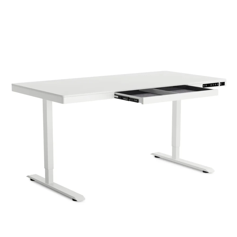 Stehpult elektrisch mit Schublade weiss 140 x 70 cm