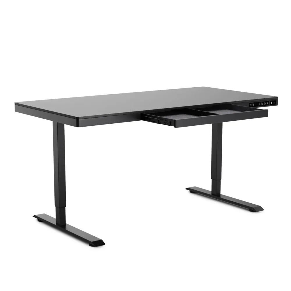 Stehpult elektrisch mit Schublade schwarz 140 x 70 cm