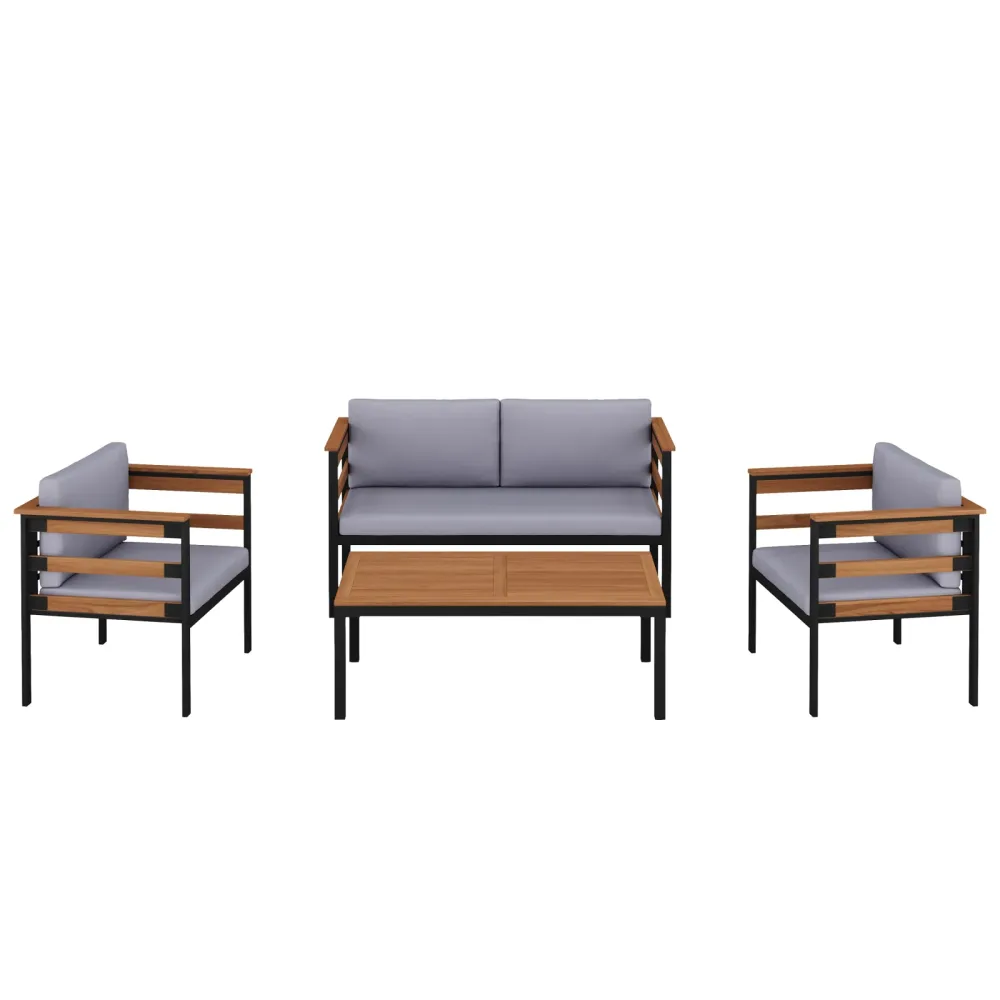 Lounge Holz MARLA schwarz/natur/grau