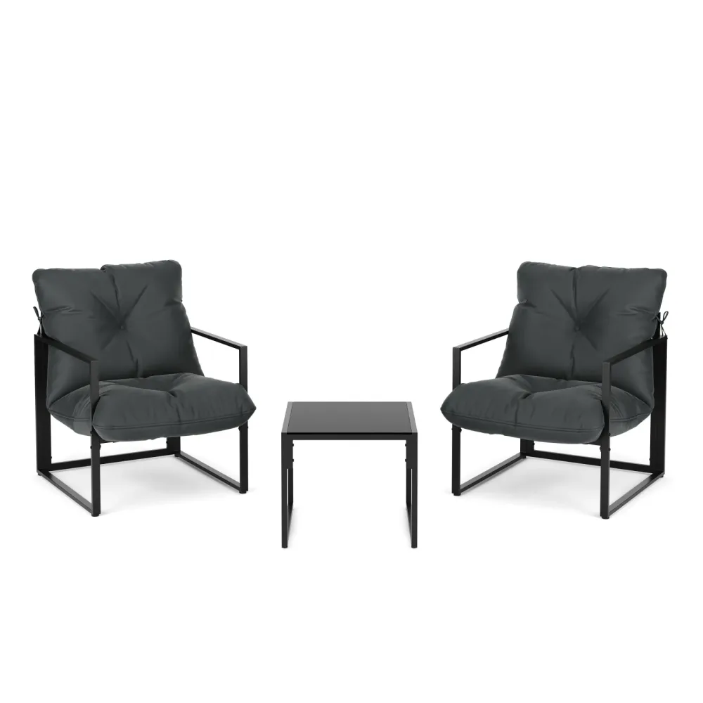 Gartenmöbel Set DELANO 3-teilig anthrazit/schwarz