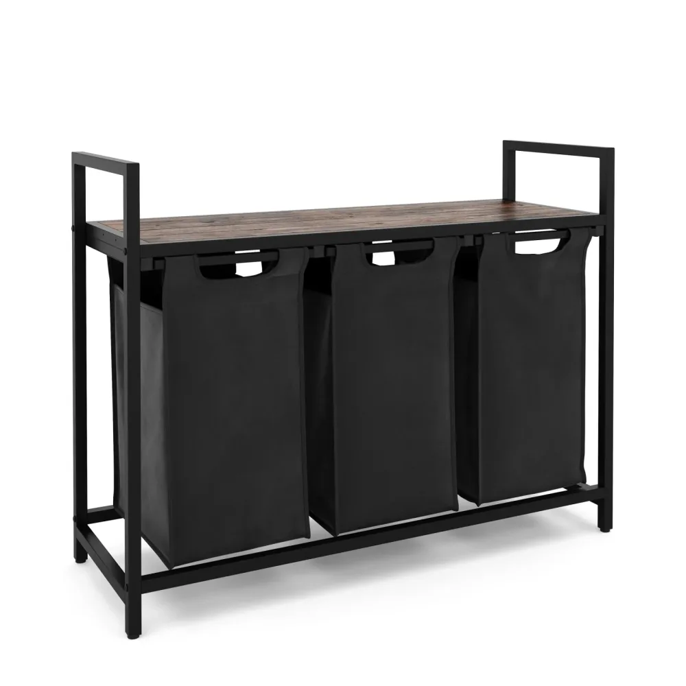 Wäschekorb 3 Fächer 114L schwarz