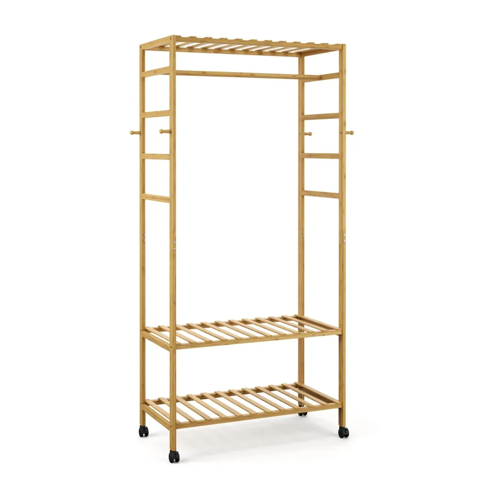 Garderobe auf Rollen Bambus ASTRID 79 x 169 cm natur