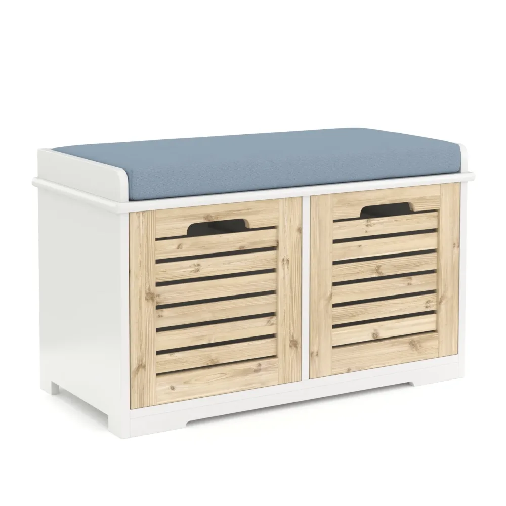 Sitzbank mit 2 Staufächer KAMILA 71 x 34 x 43 cm weiss/hellbraun