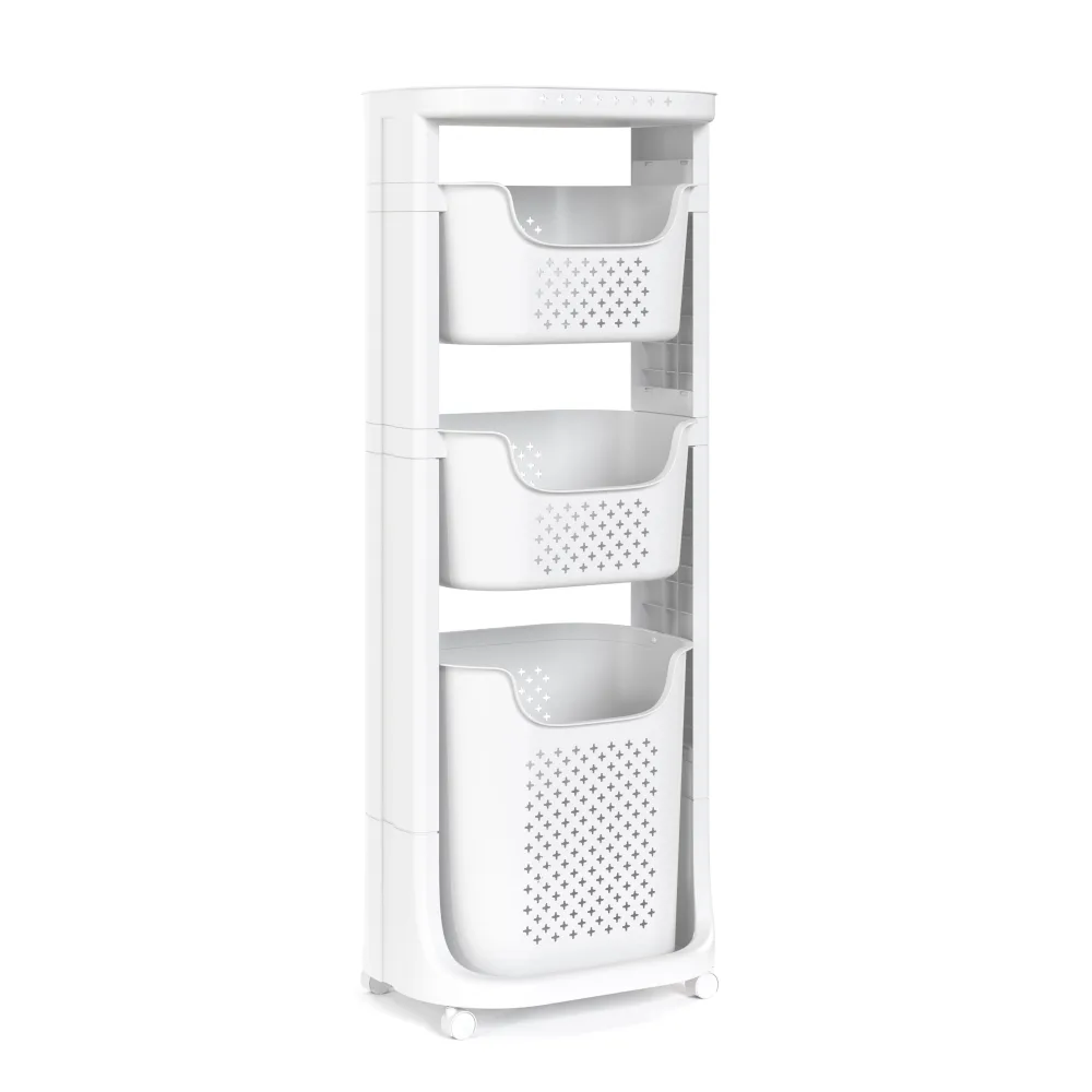 Badezimmerregal Wäschekorb auf Rollen 35L weiss