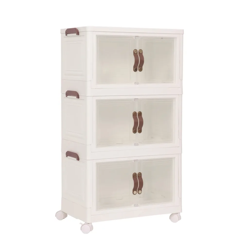Aufbewahrungsbox faltbar mit Rollen 3er Set beige
