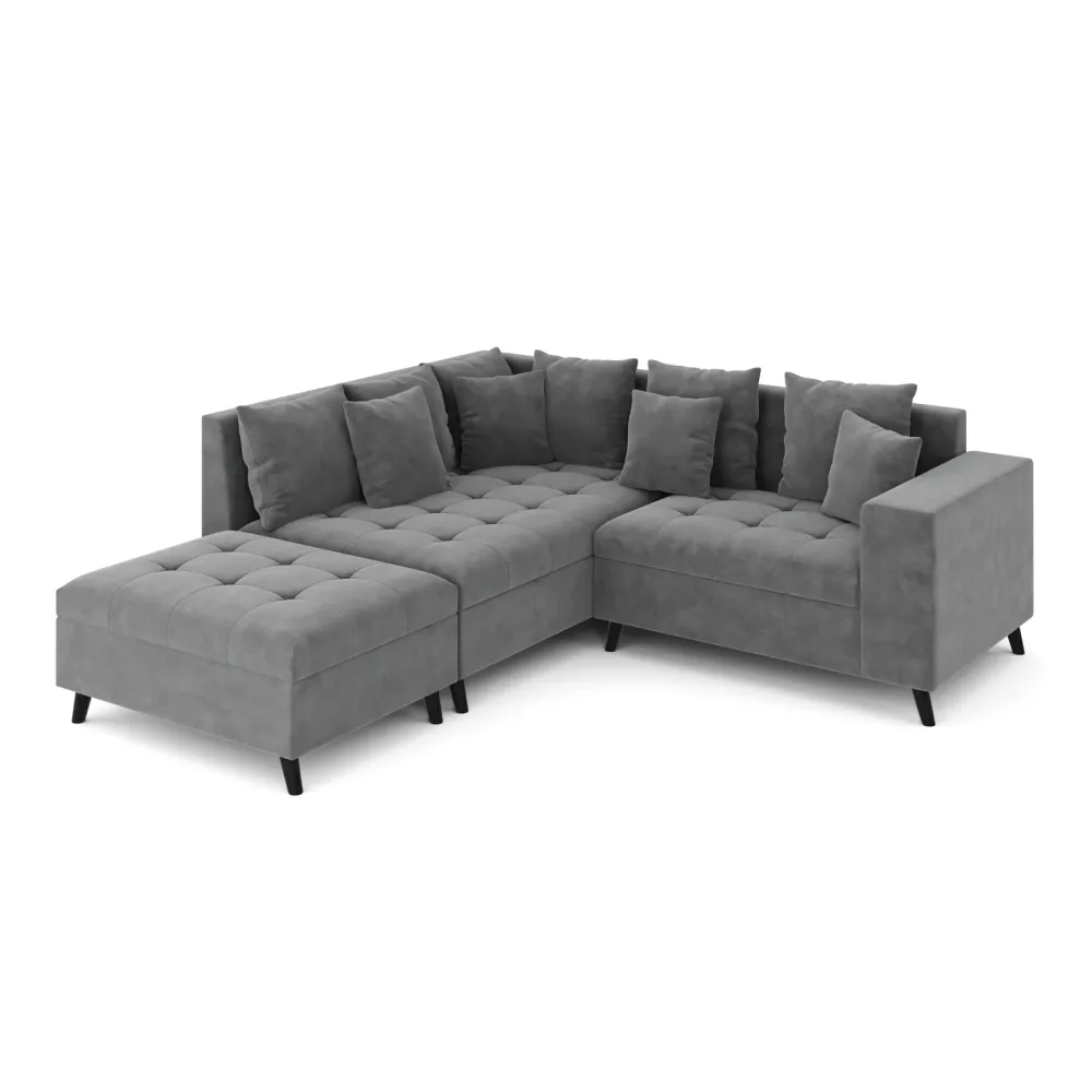 Ecksofa Samt mit Ottomane ELINA links anthrazit