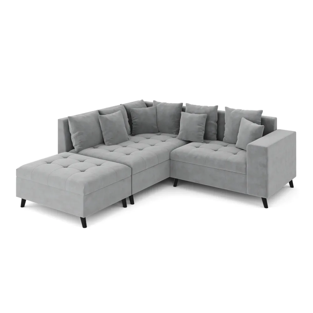 Ecksofa Samt mit Ottomane ELINA links grau