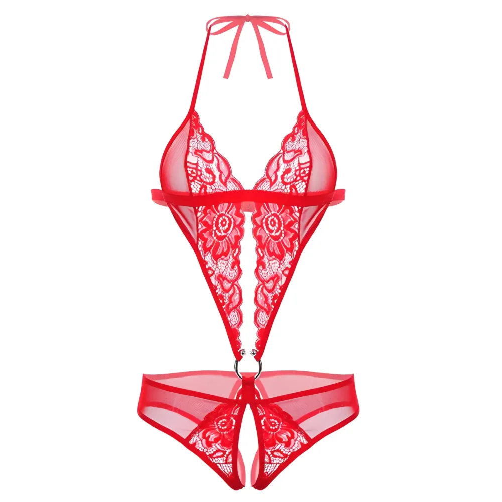 Body ouvert aus Spitze rot