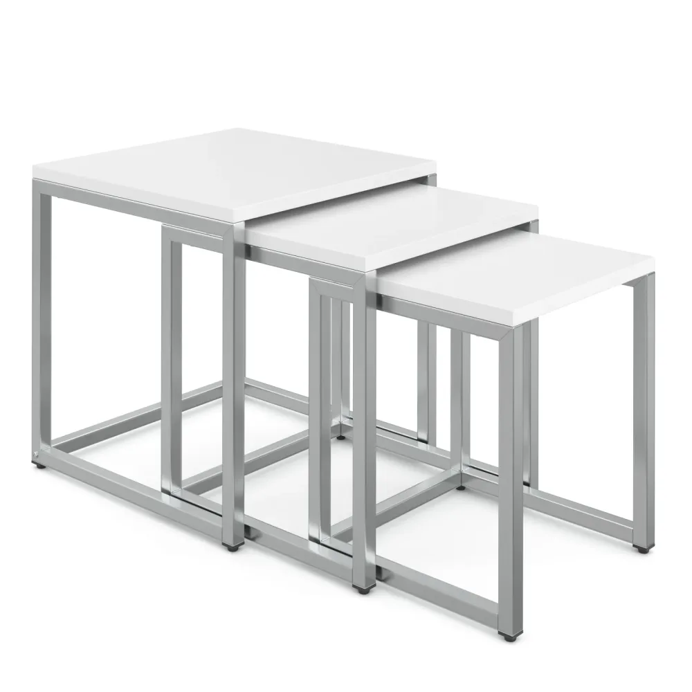Beistelltisch SAVIN 3-teilig weiss/silber
