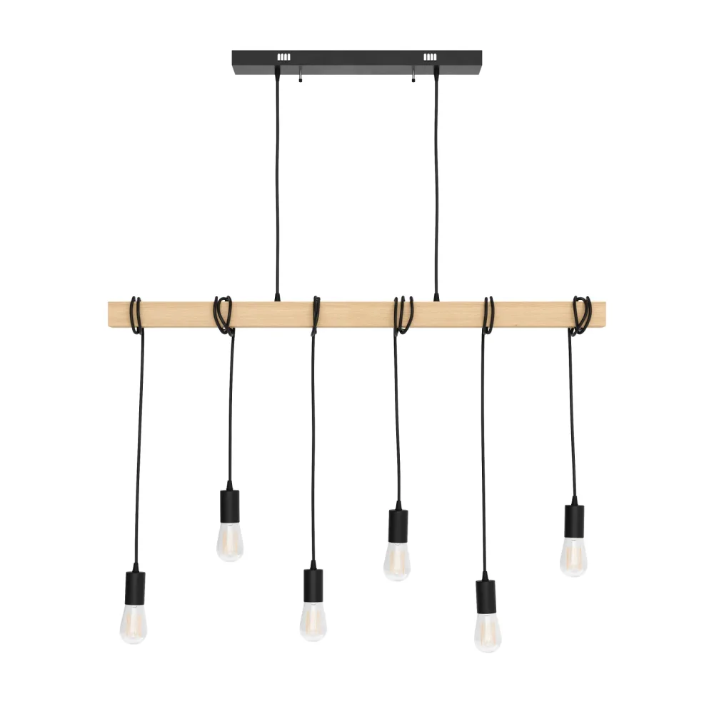 Hängelampe WOODY 6 Lampen schwarz/natur