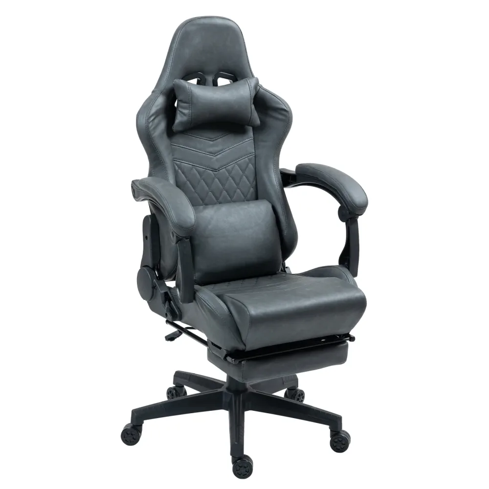 Gamingstuhl Bürostuhl Leder mit Massagefunktion GREG grau