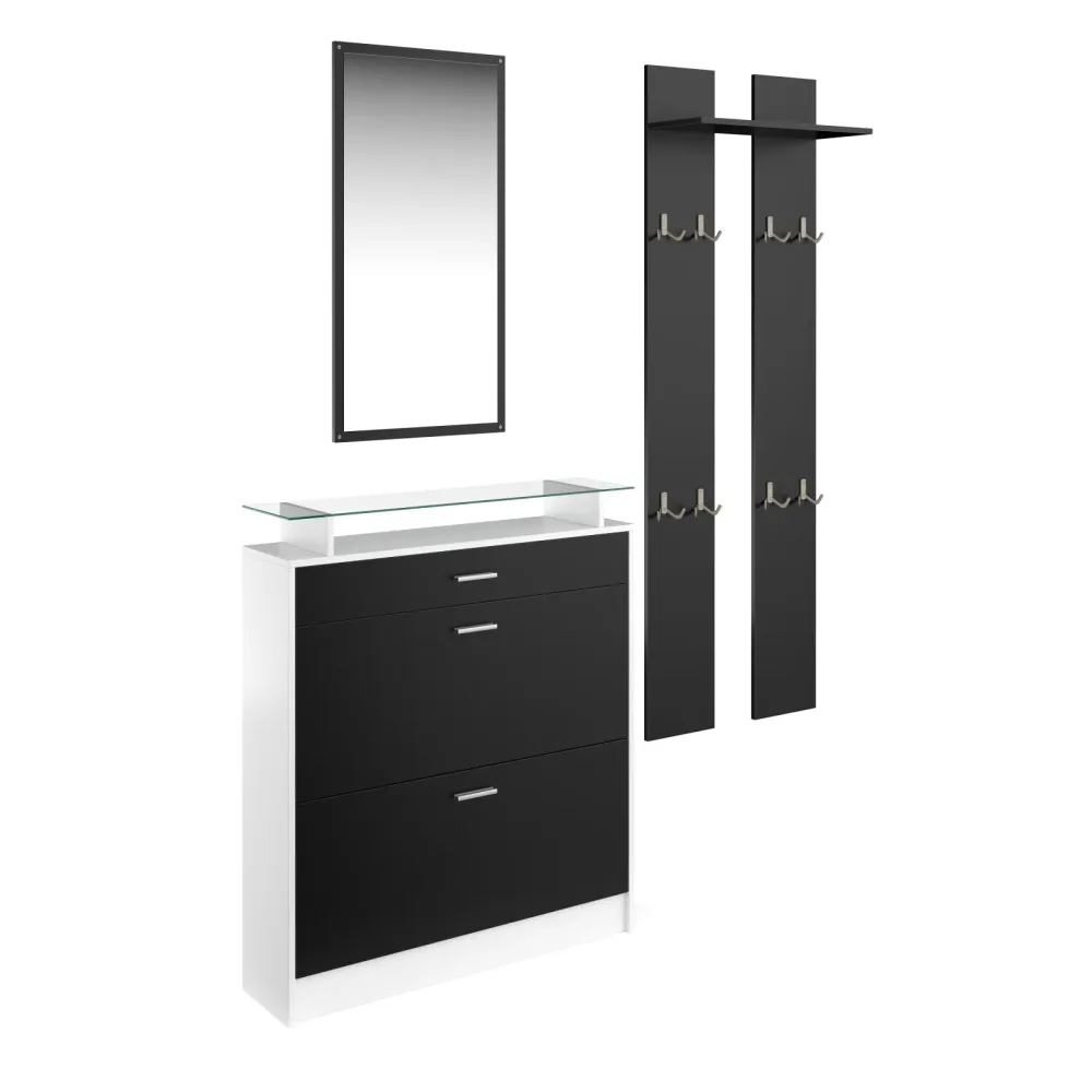 Garderobe Set KASPER 3-teilig schwarz/weiss