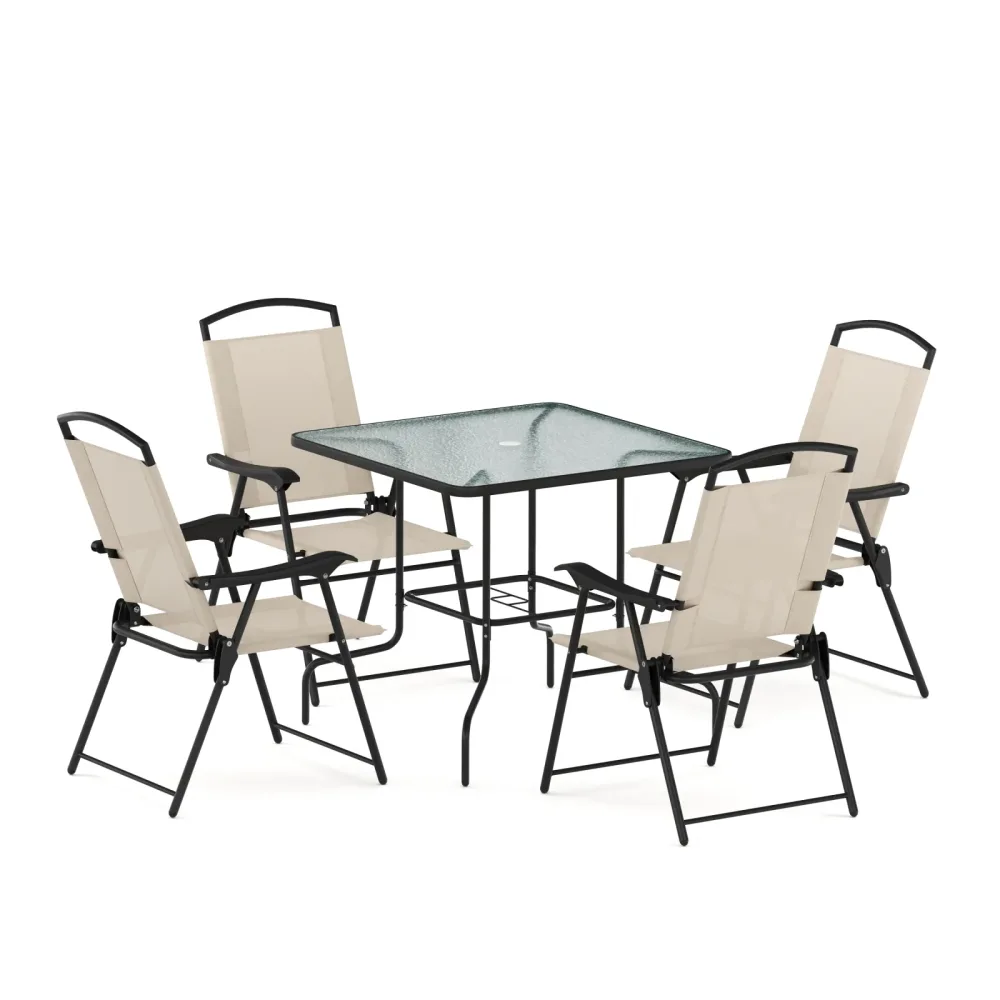 Gartenmöbel Set SILVANO mit Schirmloch beige/schwarz