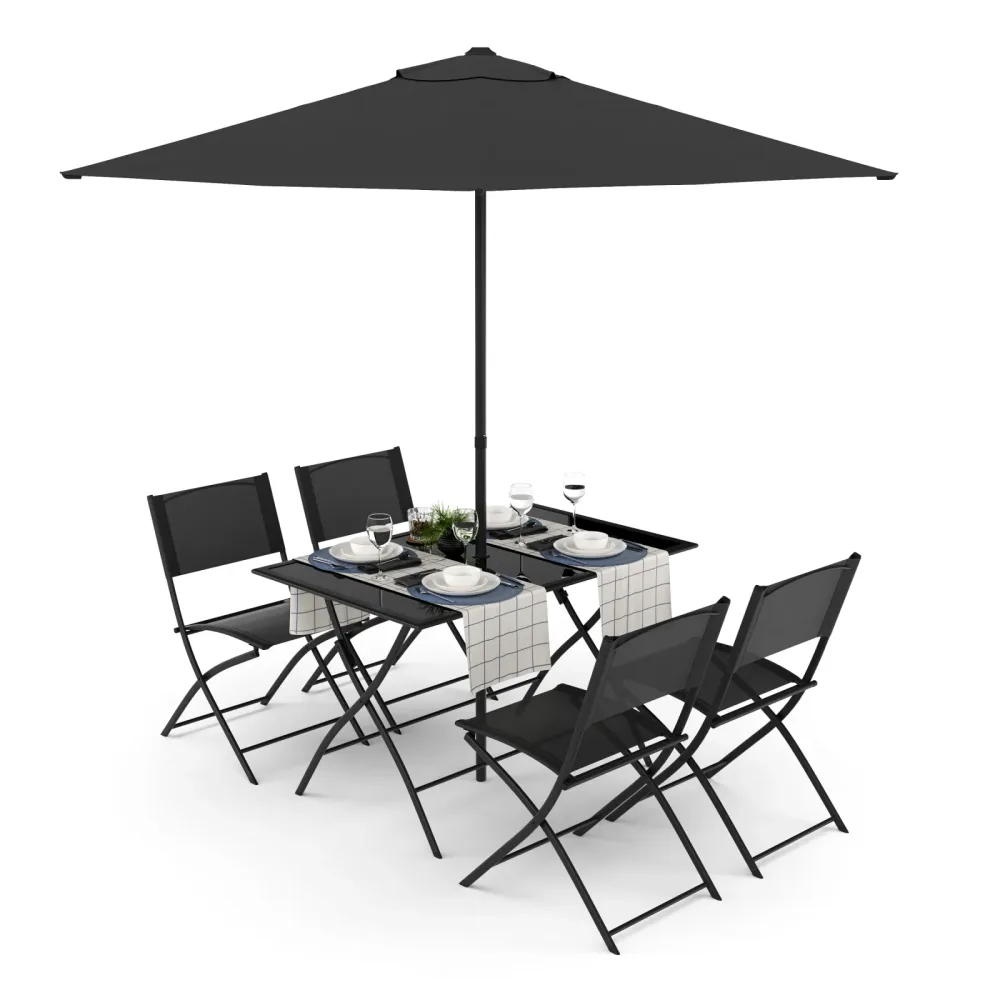 Gartenmöbel Set FILIPPO mit Sonnenschirm schwarz