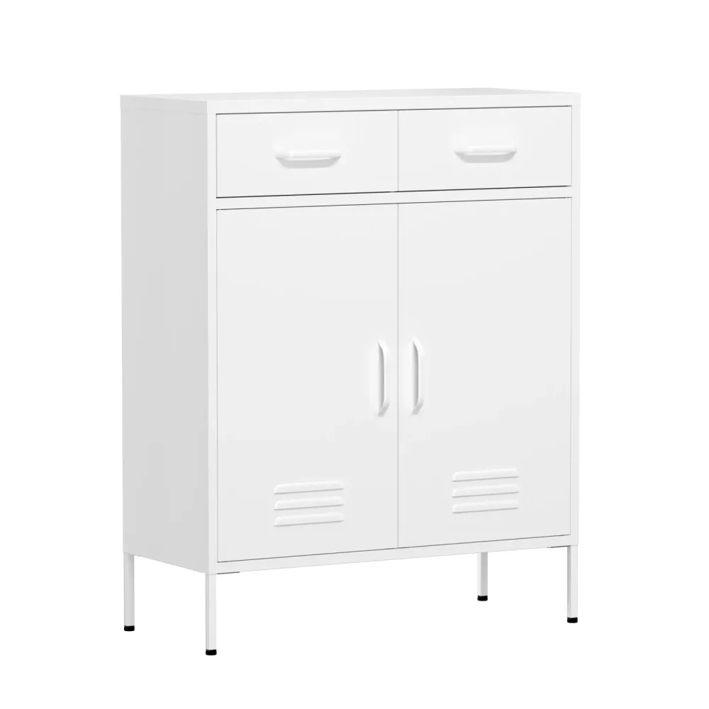 Kommode Metall KLAUS 2 Schubladen 2 Türen 80 x 101 cm weiss