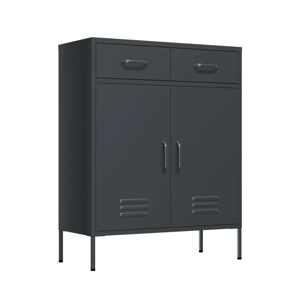 Kommode Metall KLAUS 2 Schubladen 2 Türen 80 x 101 cm anthrazit