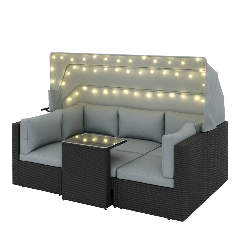 Rattanlounge mit LED COMODO schwarz/grau