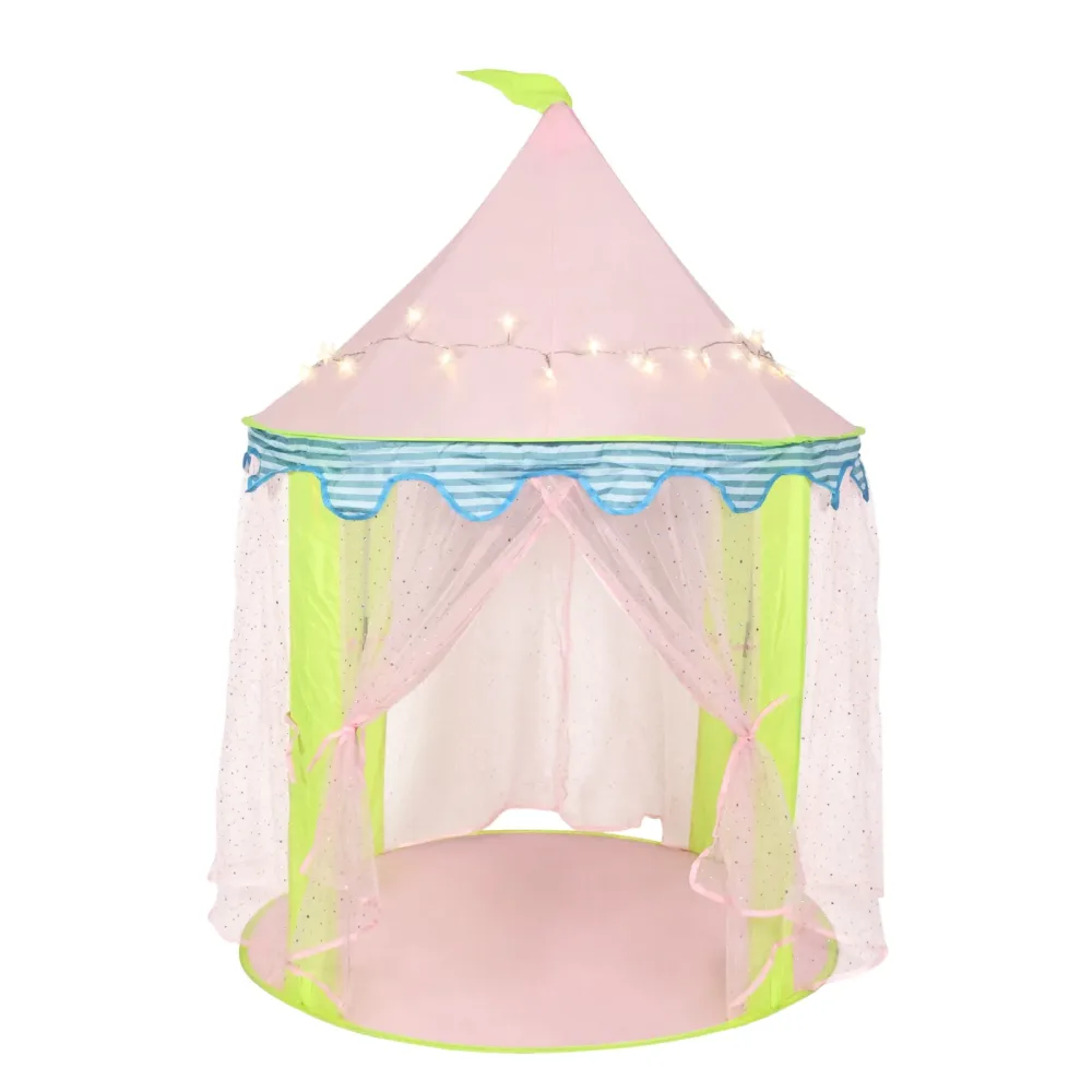 Spielzelt Schloss mit Lichterkette rosa