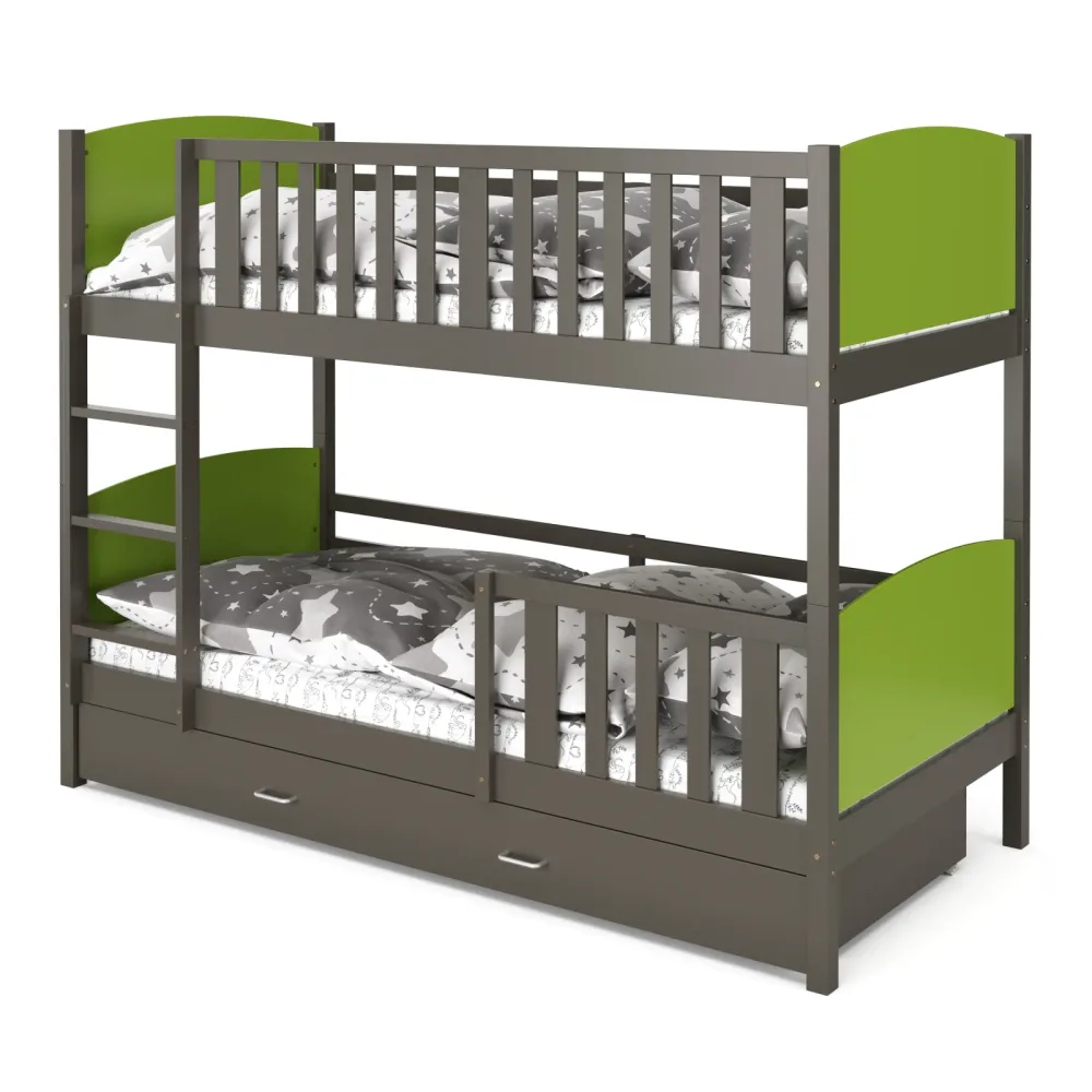 Etagenbett mit Stauraum JOHNNY 90 x 200 cm grün/grau