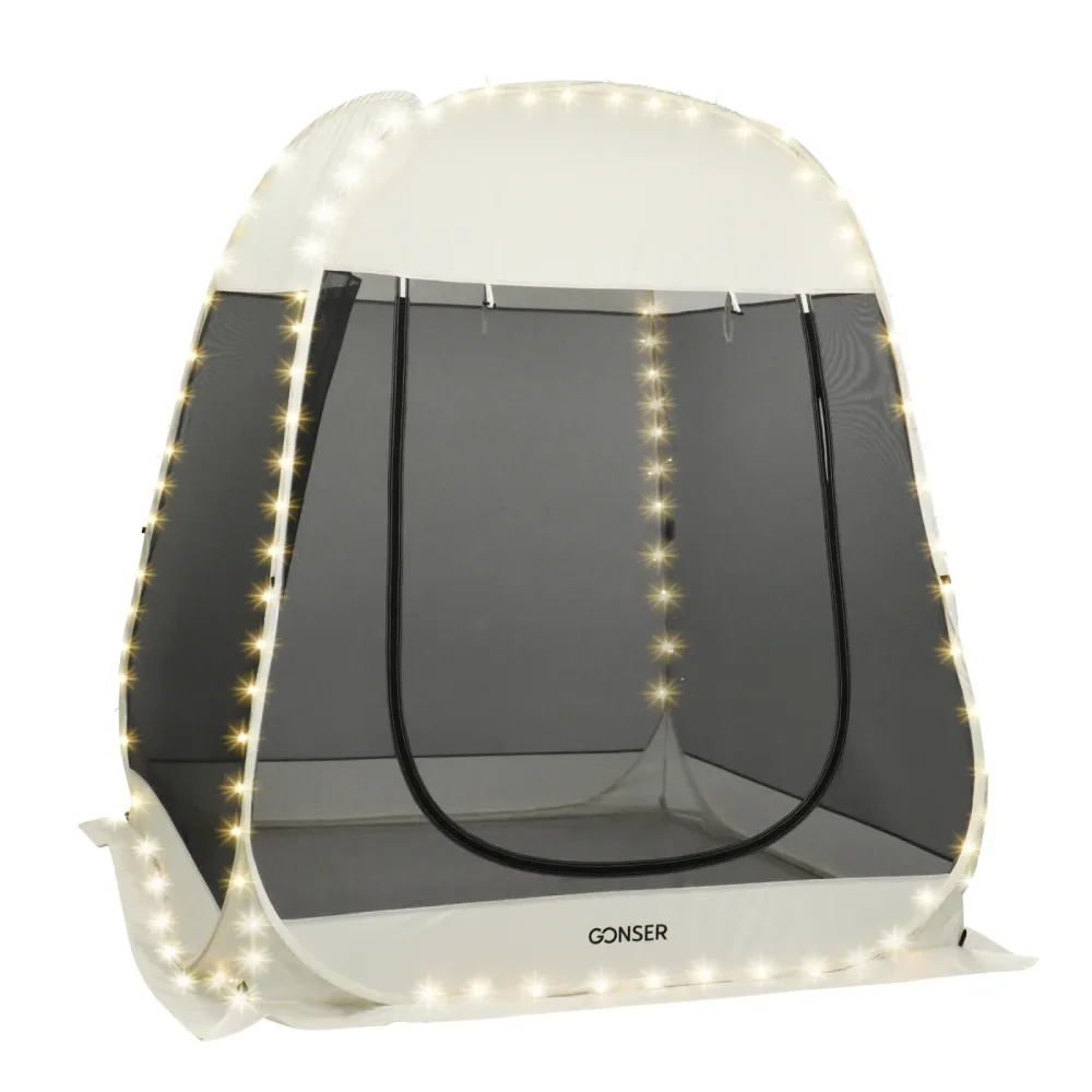 Pop-Up Pavillon LED 2-3 Personen 2 x 2 m transparent/schwarz