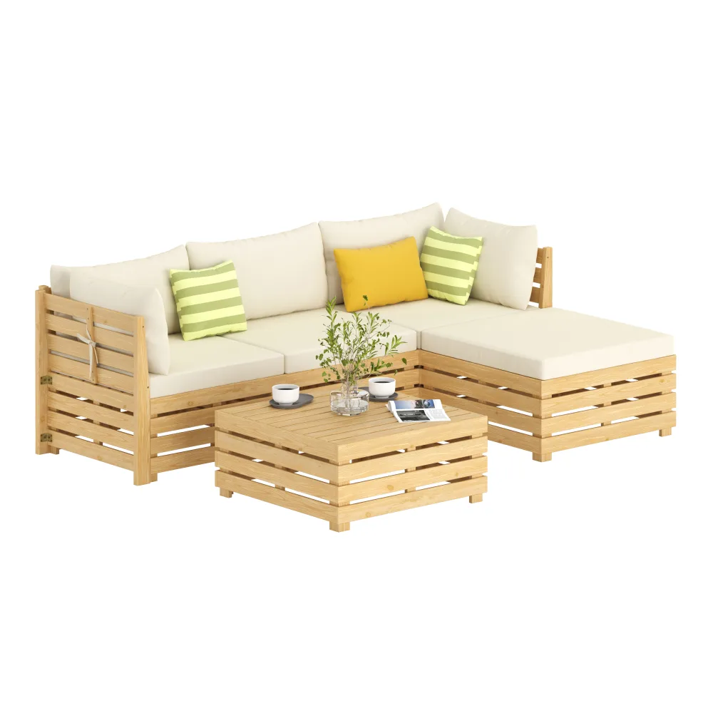 Lounge Holz RAFALE 5-teilig beige/natur
